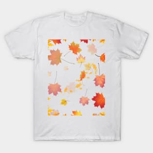 Autumn Scattered Leaf Design - Fall Leaves - Maple Leaves  - Autumn Colours - White Background T-Shirt